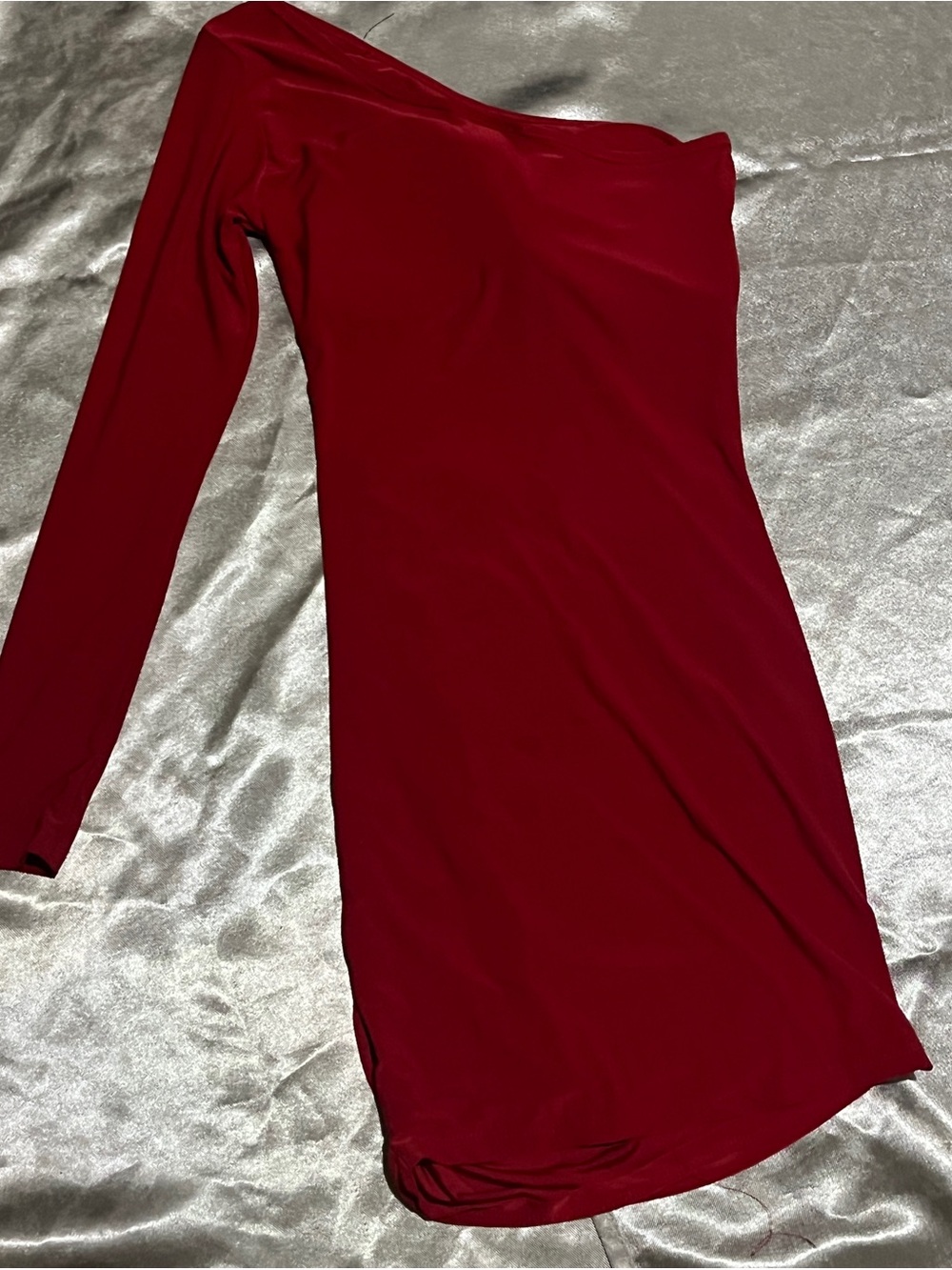 Asymmetric One-Shoulder Ruched Red Dress - Picture 4 of 4